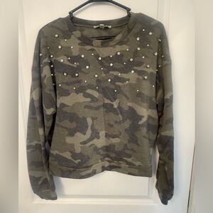 Express One-Eleven rhinestone Camouflage Sweatshirt